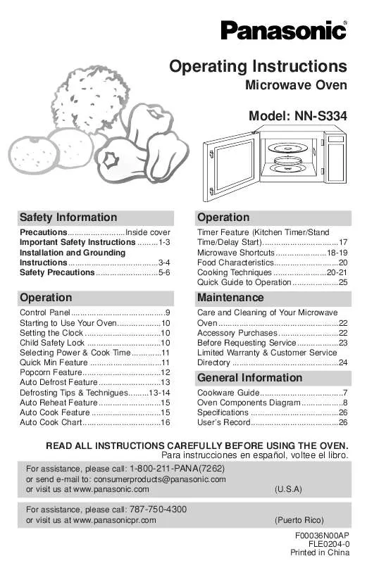 Mode d'emploi PANASONIC NN-S334