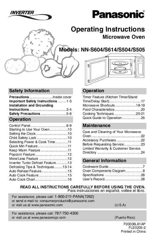 Mode d'emploi PANASONIC NN-S504