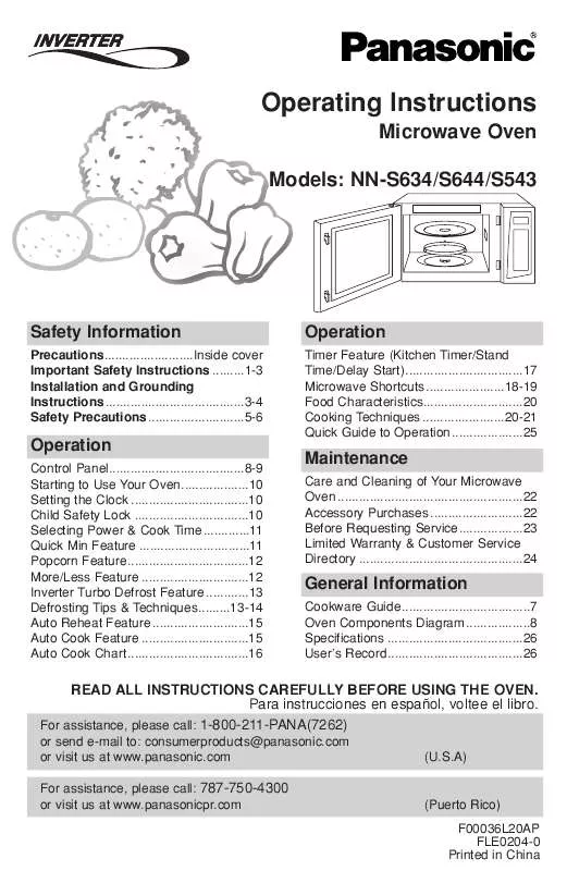 Mode d'emploi PANASONIC NN-S543