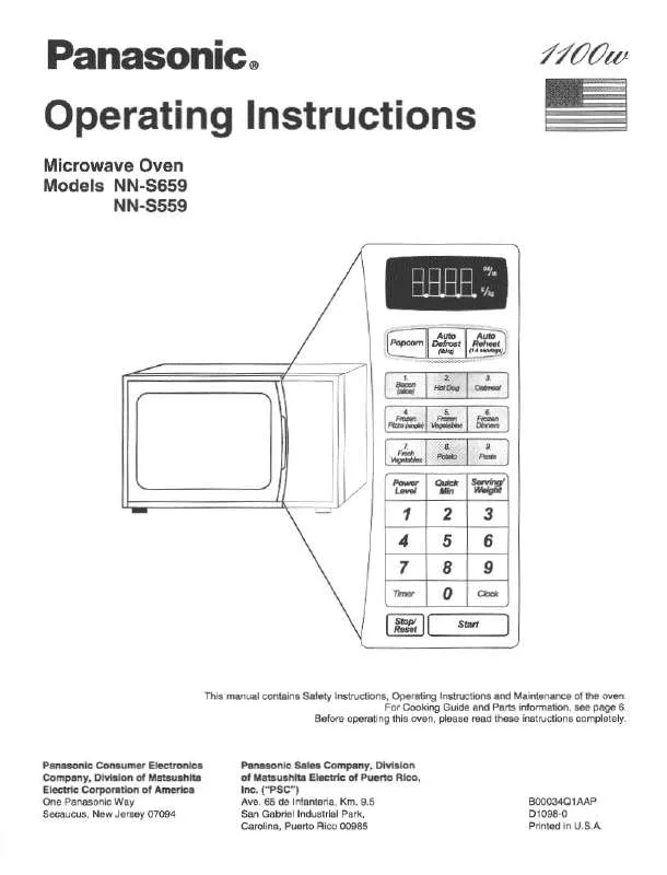 Mode d'emploi PANASONIC NN-S559BA