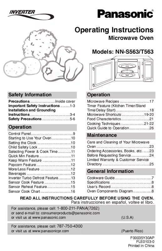 Mode d'emploi PANASONIC NN-S563BF