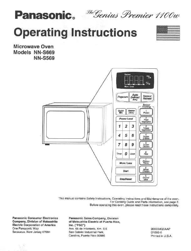 Mode d'emploi PANASONIC NN-S569BA