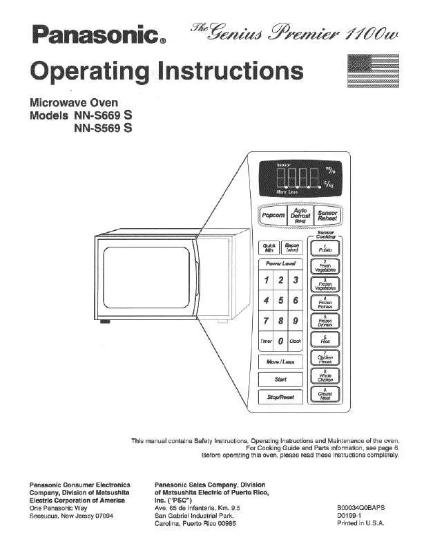 Mode d'emploi PANASONIC NN-S569BAS