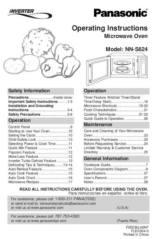 Mode d'emploi PANASONIC NN-S624BF