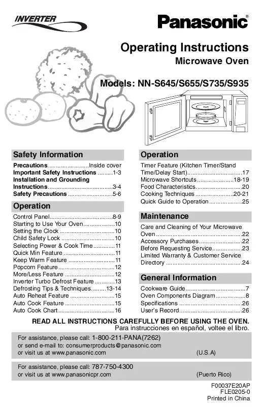 Mode d'emploi PANASONIC NN-S645