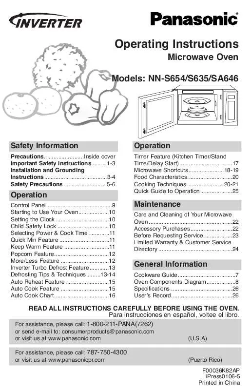 Mode d'emploi PANASONIC NN-S654WF