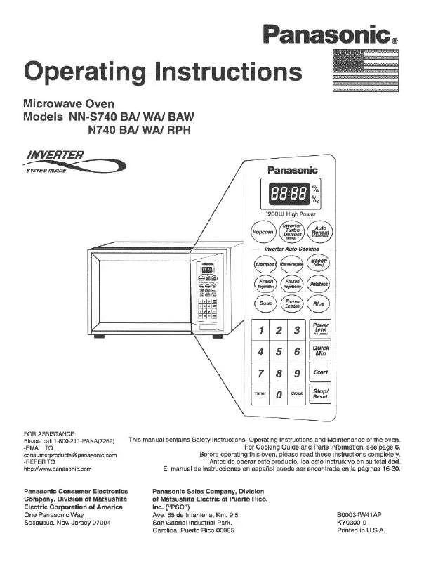 Mode d'emploi PANASONIC NN-S740BA