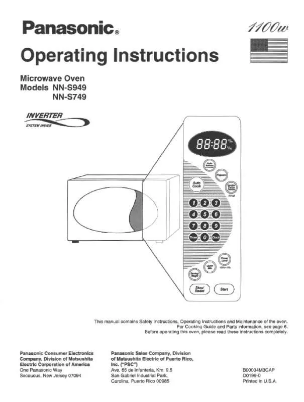 Mode d'emploi PANASONIC NN-S749BA