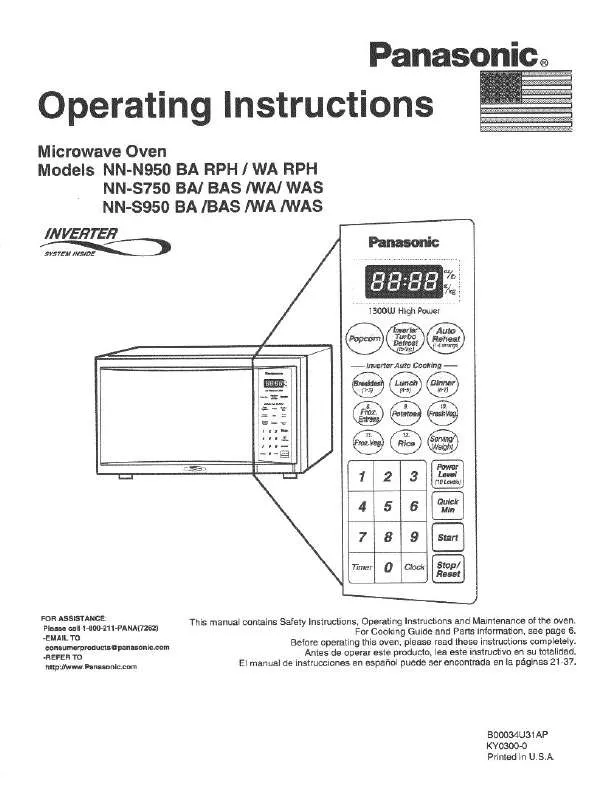 Mode d'emploi PANASONIC NN-S750BA