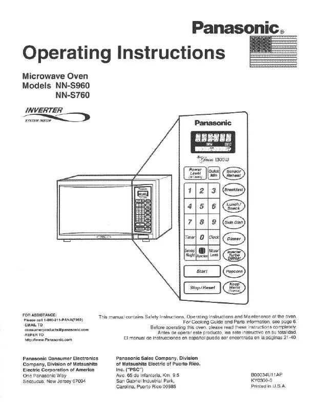 Mode d'emploi PANASONIC NN-S760