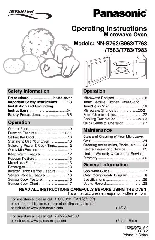 Mode d'emploi PANASONIC NN-S763BF