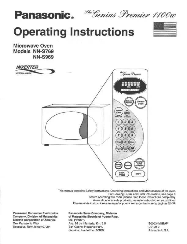 Mode d'emploi PANASONIC NN-S769BA