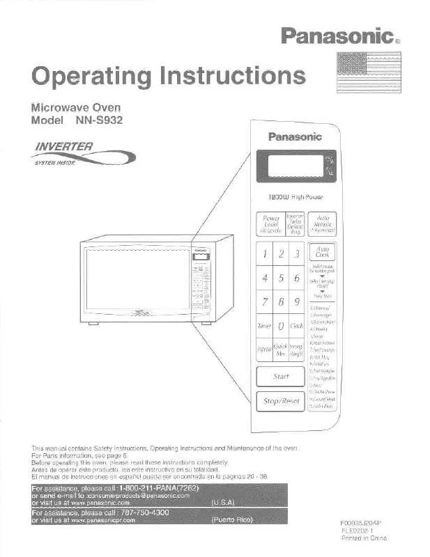 Mode d'emploi PANASONIC NN-S932BF