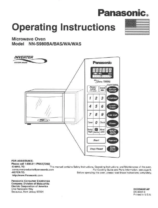 Mode d'emploi PANASONIC NN-S980BA