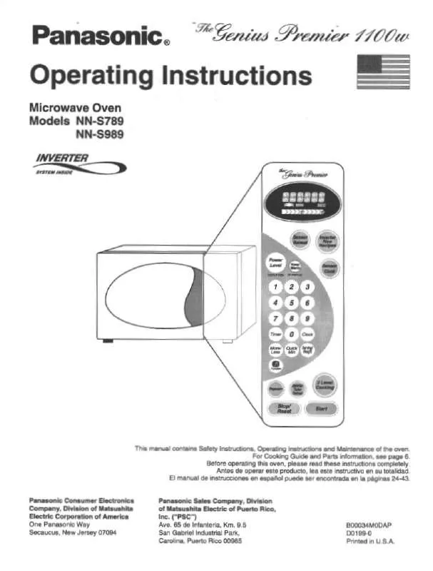 Mode d'emploi PANASONIC NN-S989BA