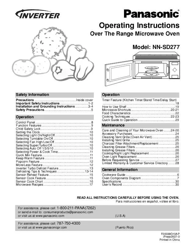 Mode d'emploi PANASONIC NN-SD277