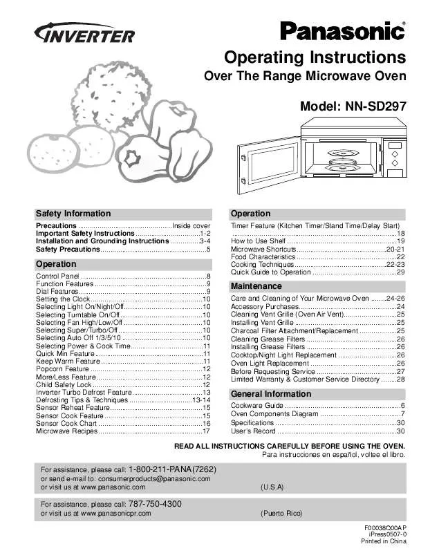 Mode d'emploi PANASONIC NN-SD297