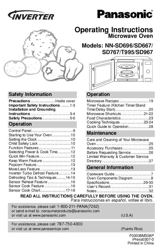 Mode d'emploi PANASONIC NN-SD667