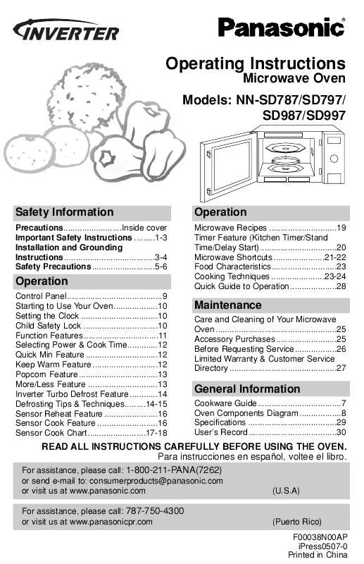 Mode d'emploi PANASONIC NN-SD787