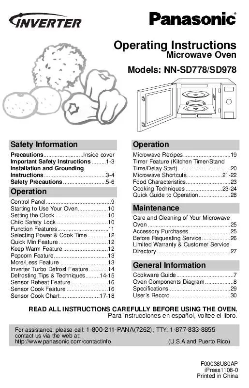 Mode d'emploi PANASONIC NN-SD978