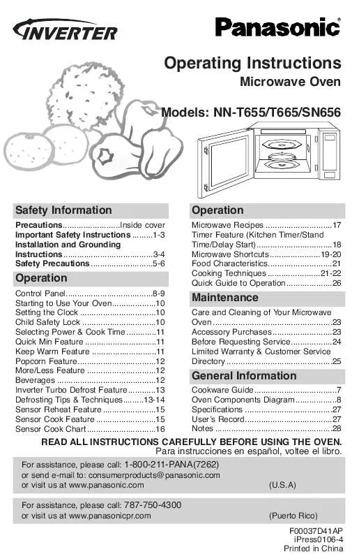 Mode d'emploi PANASONIC NN-SN656