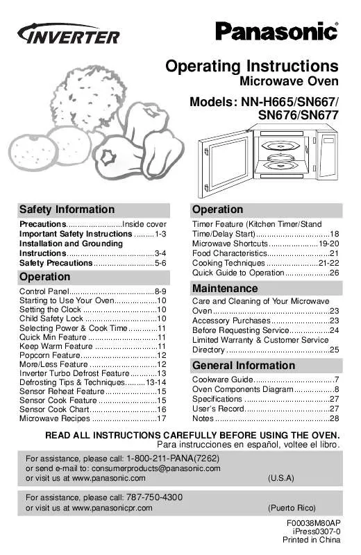 Mode d'emploi PANASONIC NN-SN667