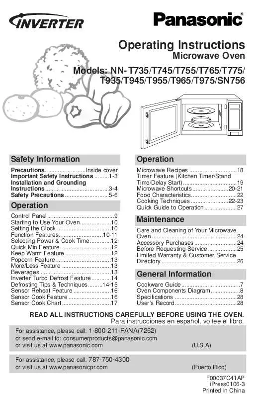 Mode d'emploi PANASONIC NN-SN756