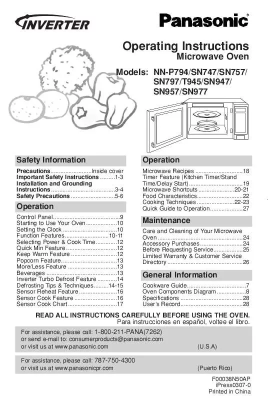 Mode d'emploi PANASONIC NN-SN797