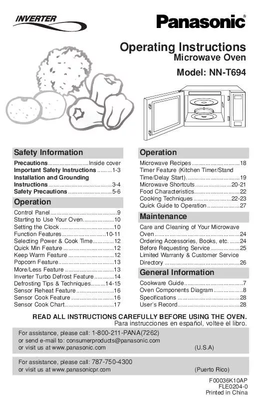 Mode d'emploi PANASONIC NN-T694