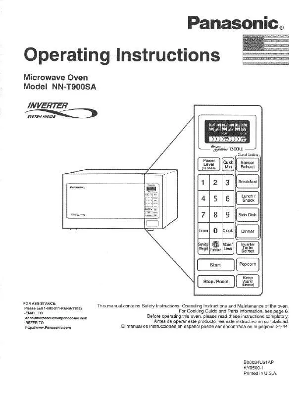 Mode d'emploi PANASONIC NN-T900SA