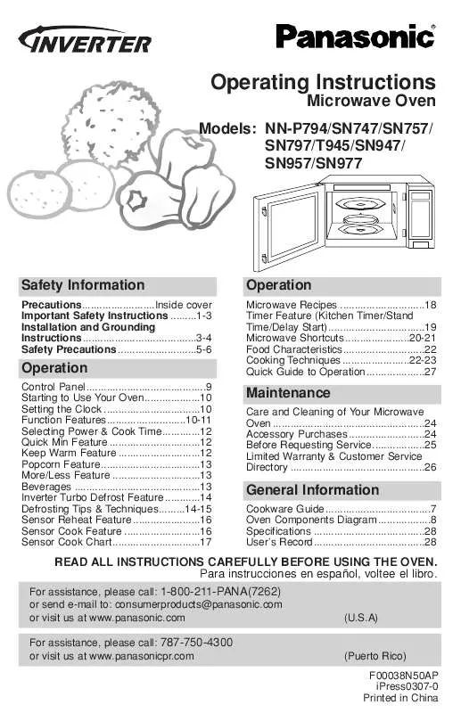 Mode d'emploi PANASONIC NN-T945