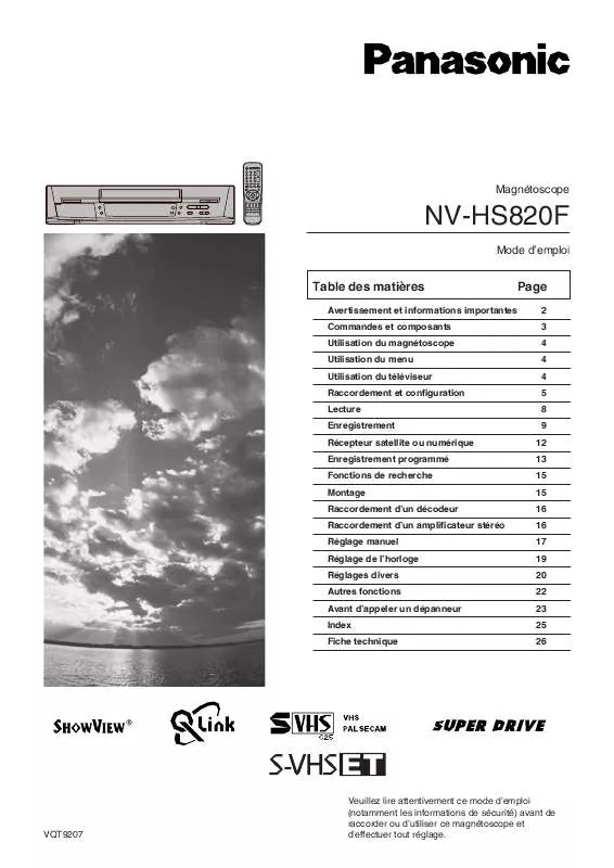 Mode d'emploi PANASONIC NV-HS820F