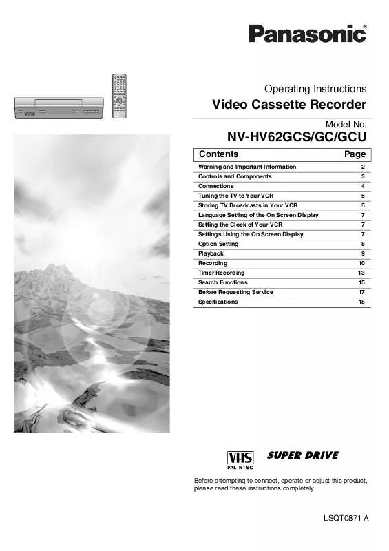 Mode d'emploi PANASONIC NV-HV62GCSGCGCU