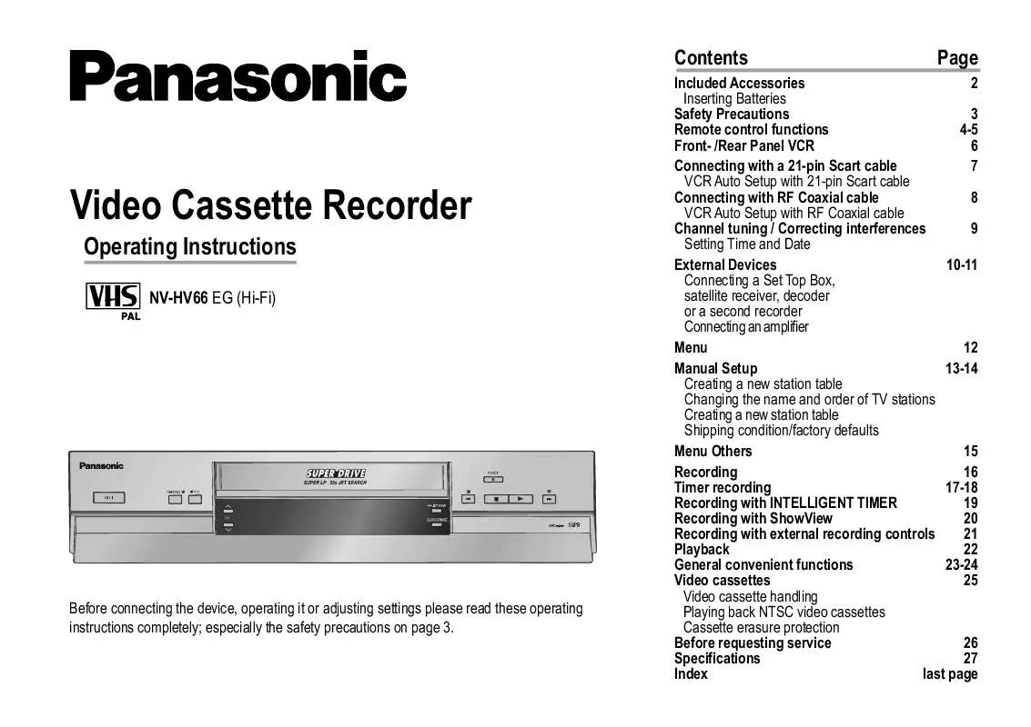 Mode d'emploi PANASONIC NV-HV66EG