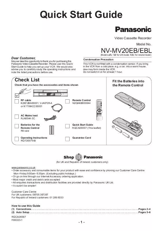 Mode d'emploi PANASONIC NV-MV20EB