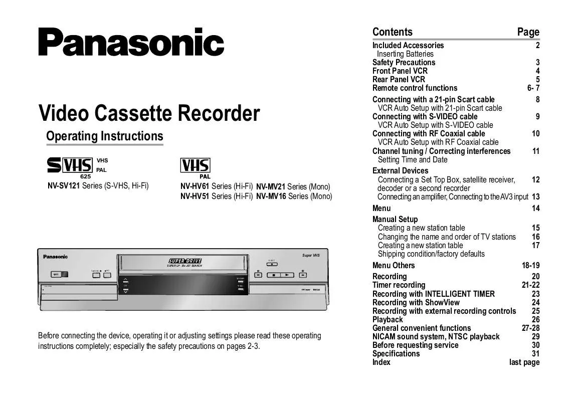 Mode d'emploi PANASONIC NV-MV21