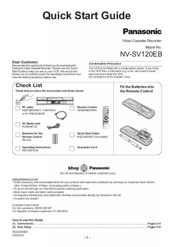 Mode d'emploi PANASONIC NV-SV120EB