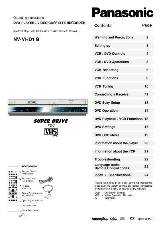 Mode d'emploi PANASONIC NV-VHD1B