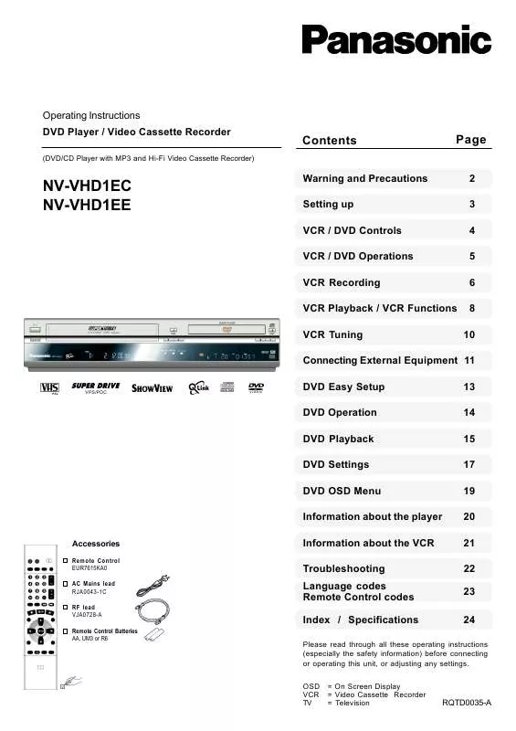 Mode d'emploi PANASONIC NV-VHD1EC