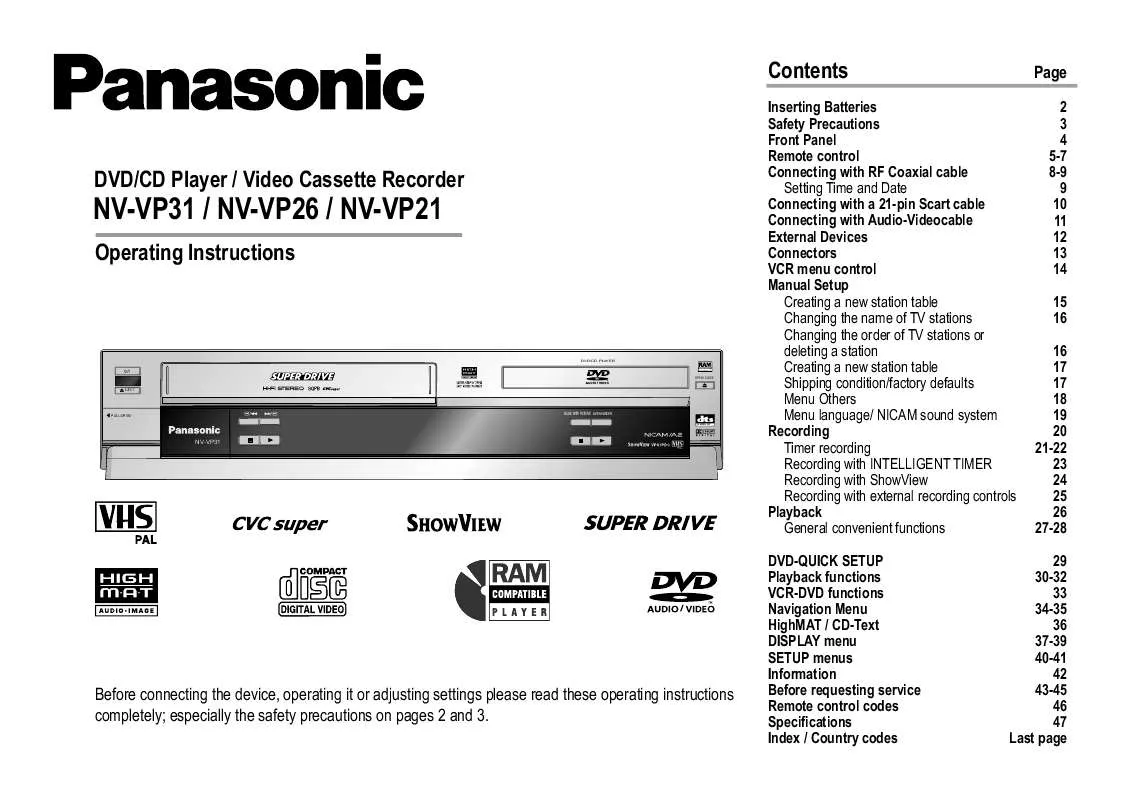 Mode d'emploi PANASONIC NV-VP21