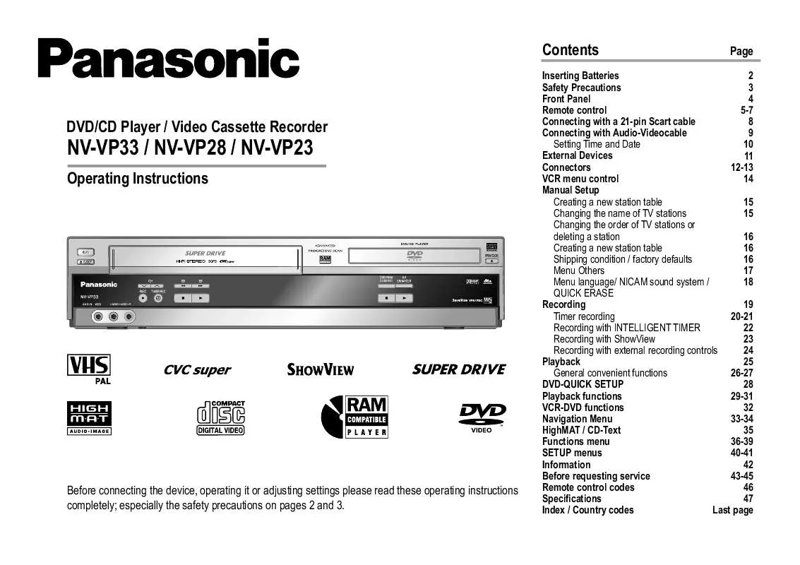 Mode d'emploi PANASONIC NV-VP23