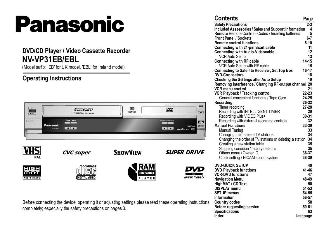 Mode d'emploi PANASONIC NV-VP31EBEBL