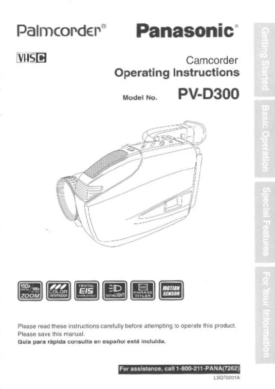 Mode d'emploi PANASONIC PALMCORDER PV-D300