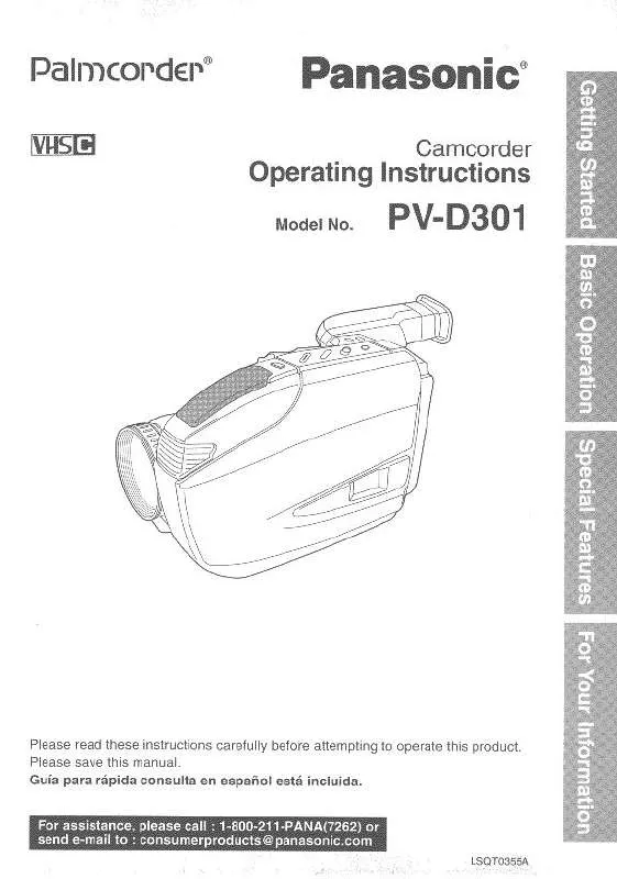 Mode d'emploi PANASONIC PALMCORDER PV-D301