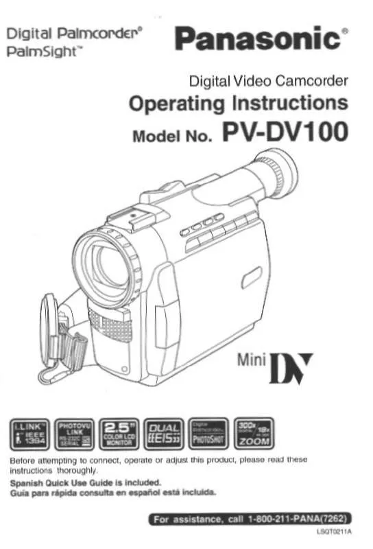 Mode d'emploi PANASONIC PALMCORDER PV-DV100