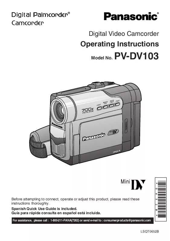 Mode d'emploi PANASONIC PALMCORDER PV-DV103