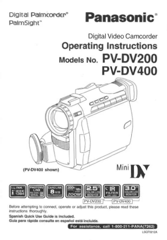 Mode d'emploi PANASONIC PALMCORDER PV-DV400