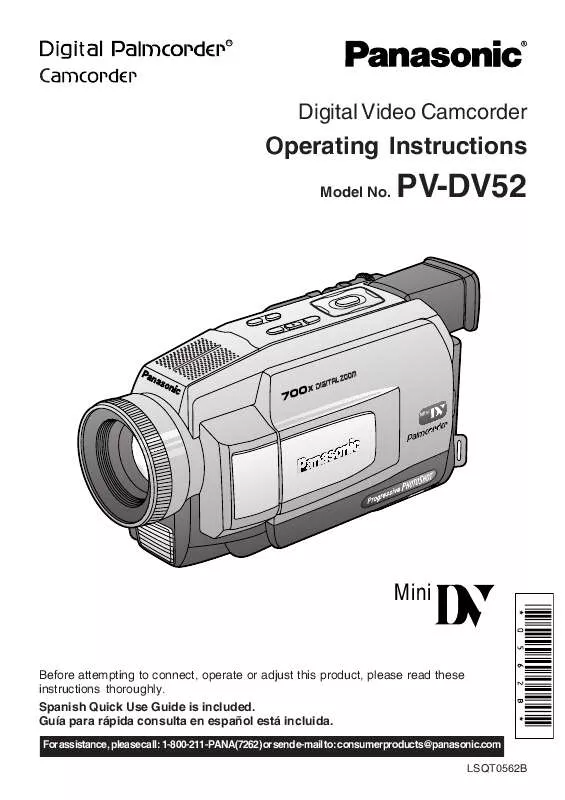 Mode d'emploi PANASONIC PALMCORDER PV-DV52