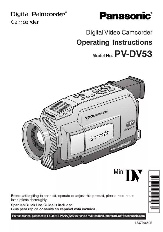 Mode d'emploi PANASONIC PALMCORDER PV-DV53