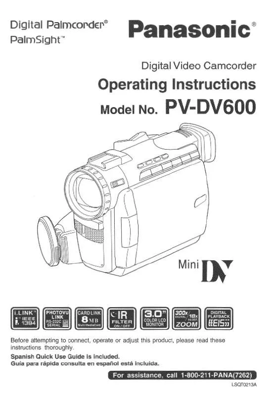 Mode d'emploi PANASONIC PALMCORDER PV-DV600